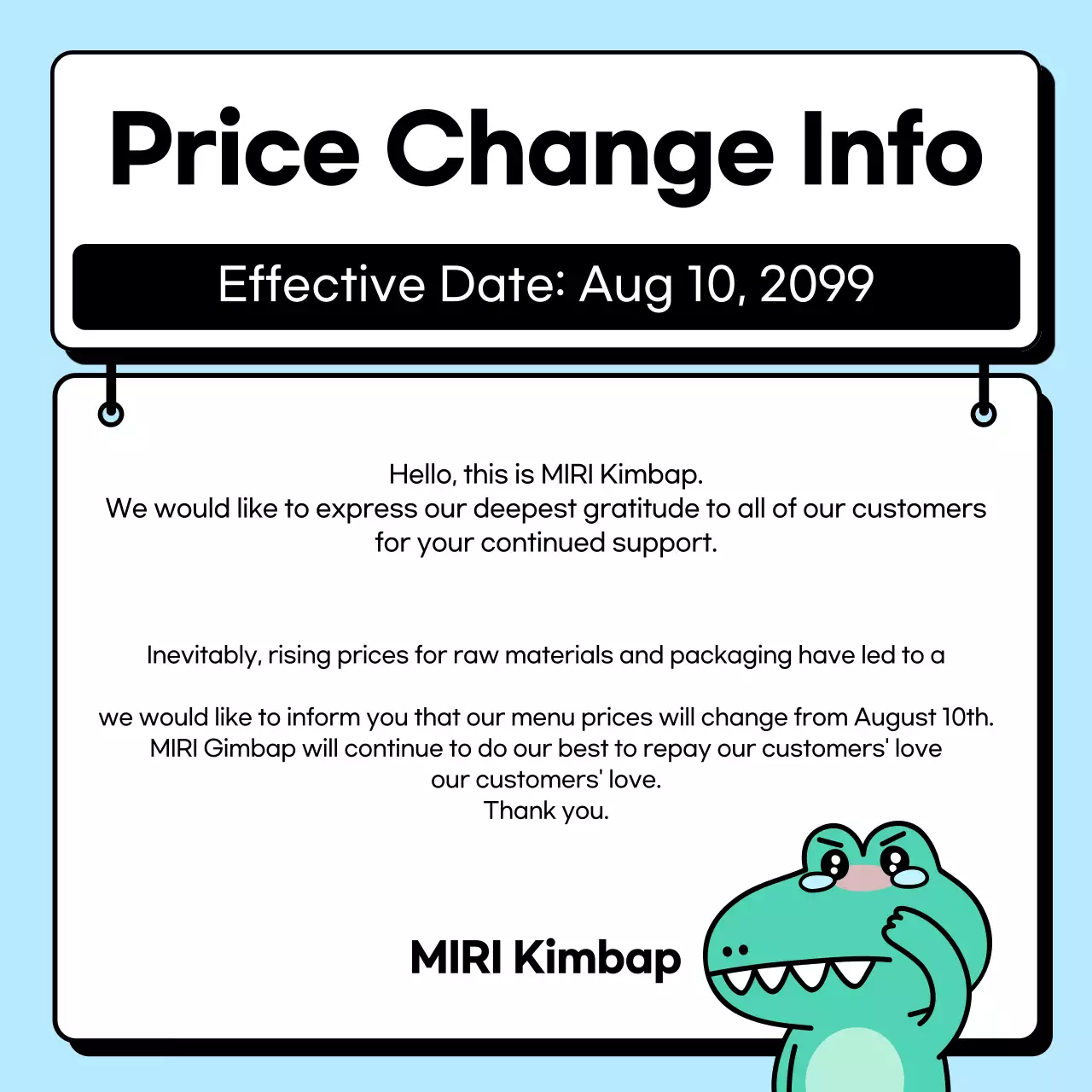 Pengumuman Perubahan Harga Blue Simple di Media Sosial