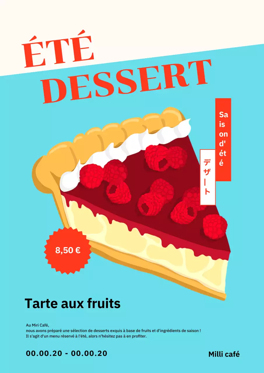 Desserts d'été simples rouge et bleu clair Nouvelle publicité pour le menu