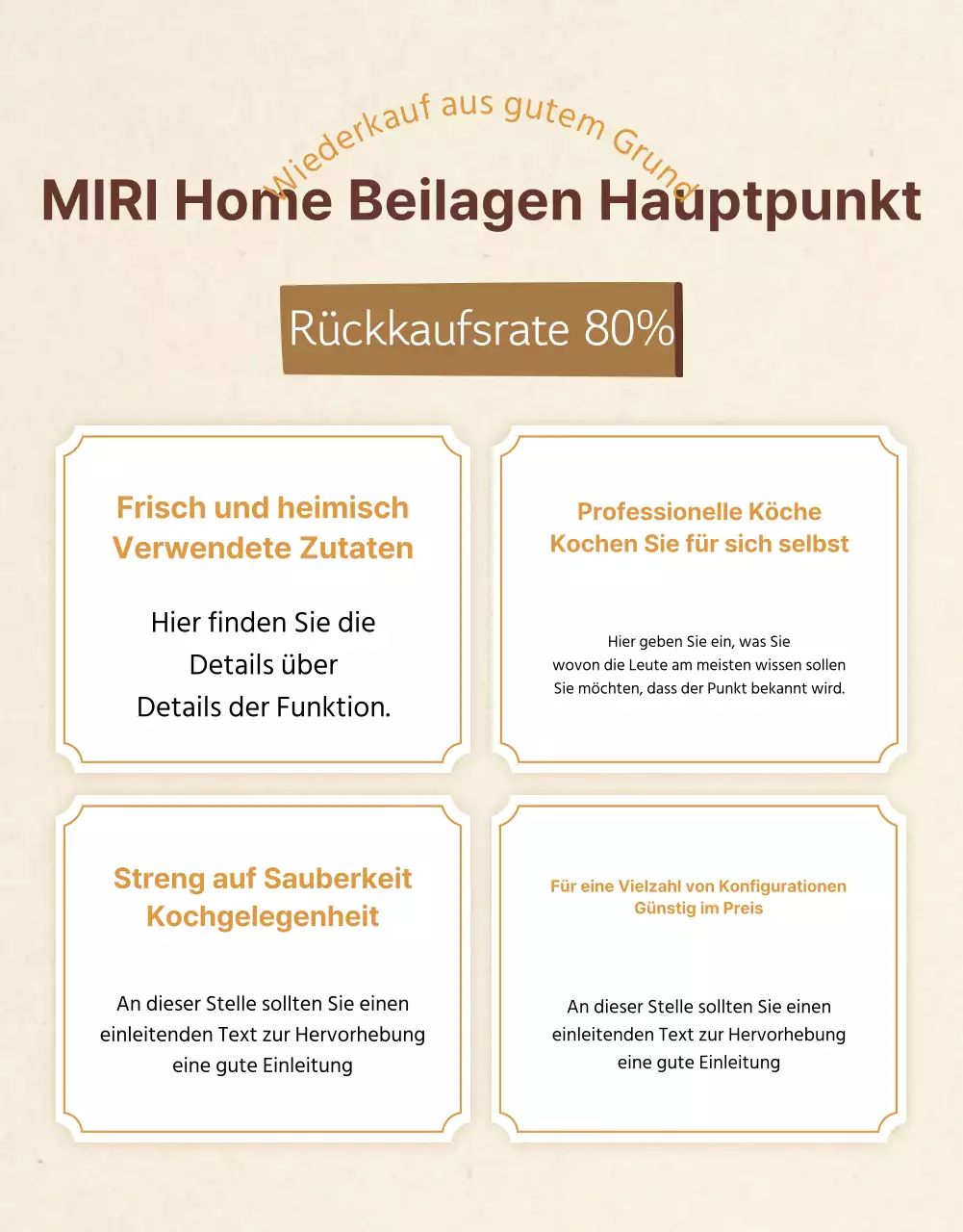 Werbung für ein Geschäft mit traditionellen Beilagen in Beige und Orange