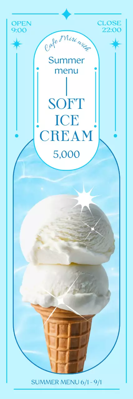 Promote your blue, chic cafe and showcase your menu