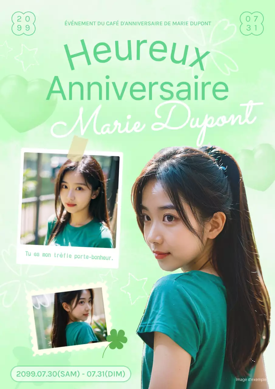 Promouvoir un café d'anniversaire idol branché en vert et jaune