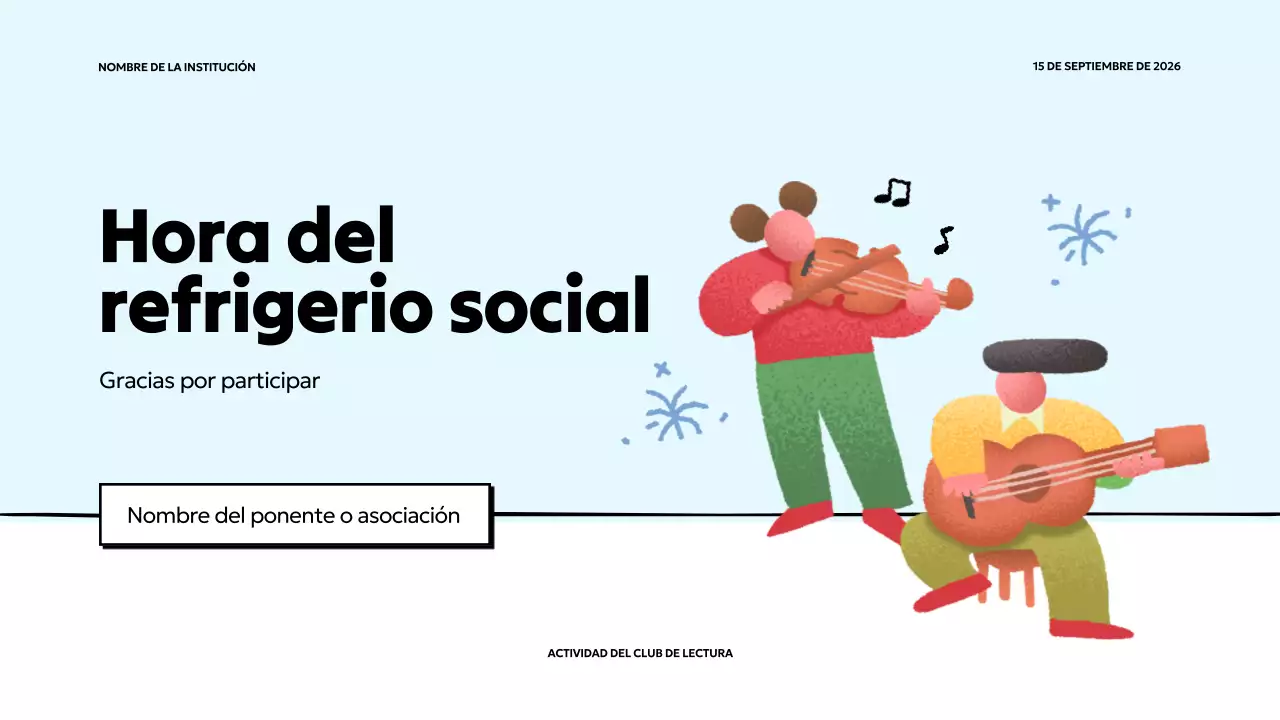 Presentación sencilla de un club de lectura en azul claro y amarillo