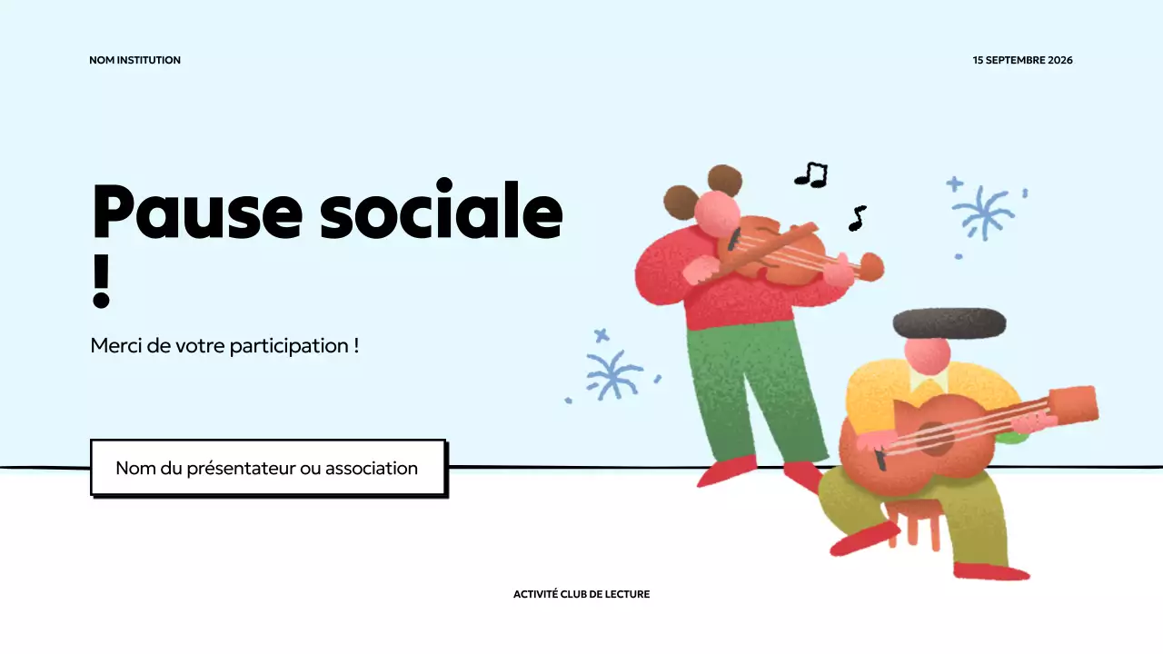 Présentation simple d'un club de lecture en bleu clair et jaune