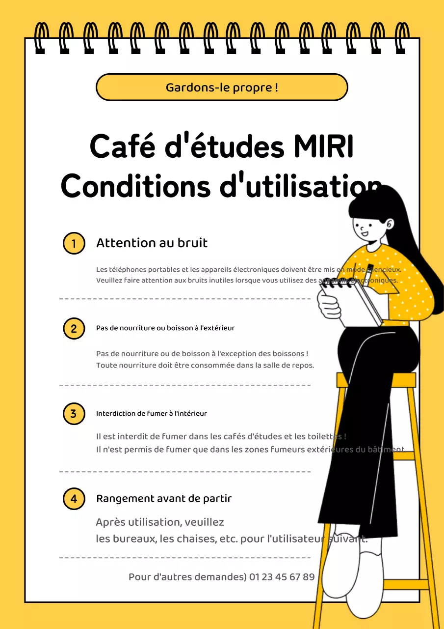 Un café d'étude simple en jaune et noir, avec quelques rappels sur son utilisation