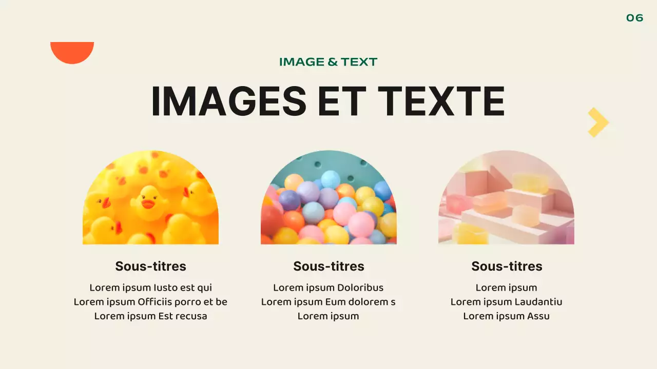 Présentation kitsch de la mise en page par défaut en orange et jaune