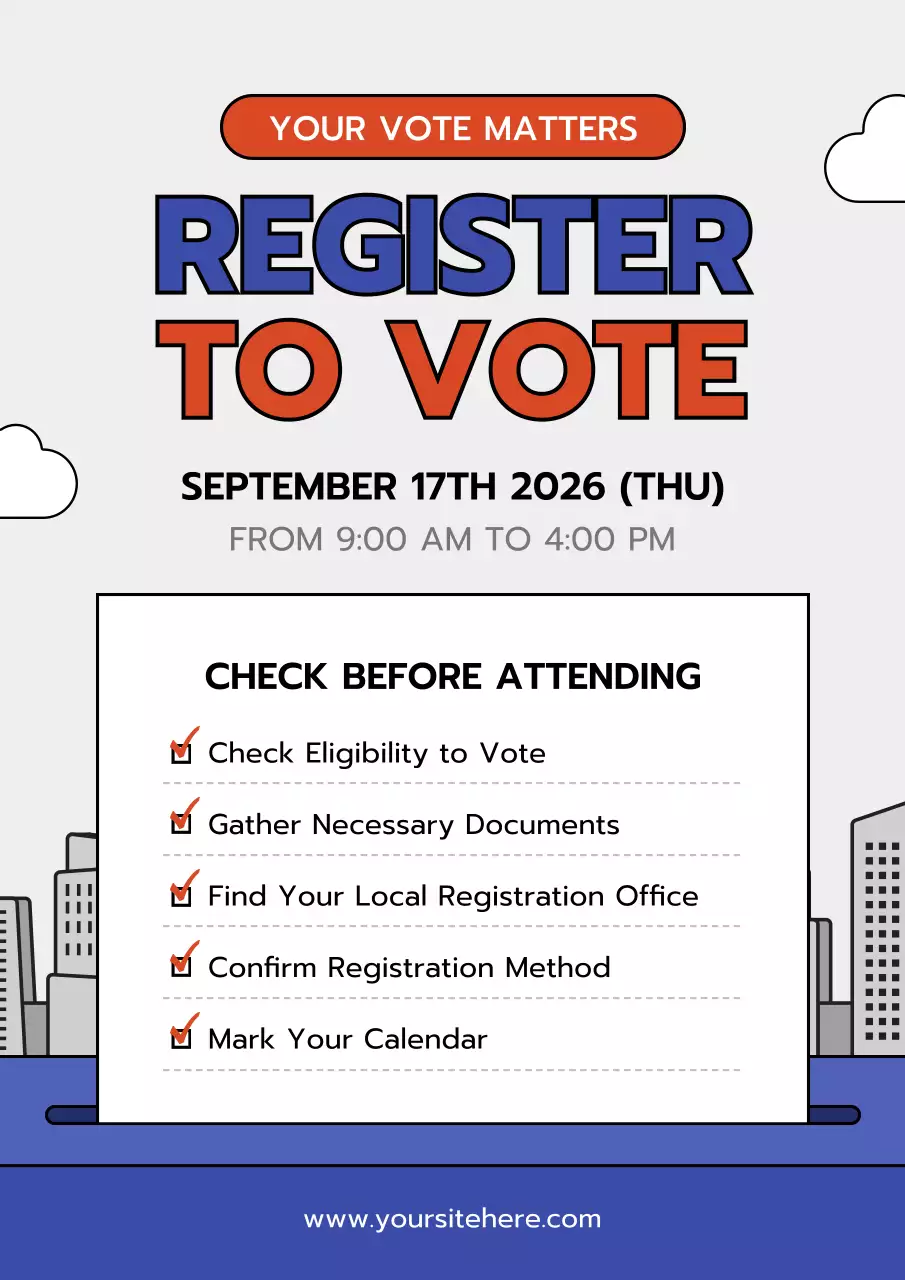 Blue Simple Voter Registration Announcement Poster