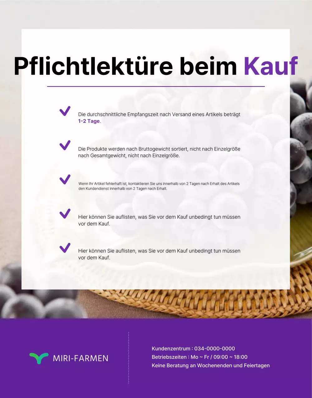 Förderung einfacher, saisonaler Obsttrauben in Lila und Mauve