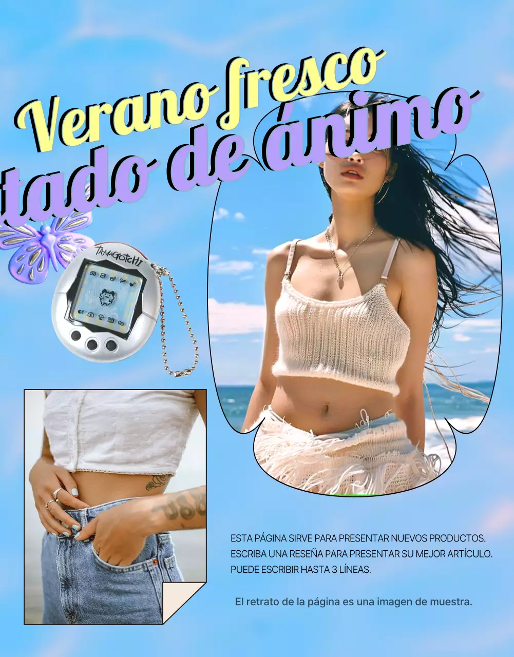 Kitschy Y2K anuncio de moda en azul claro