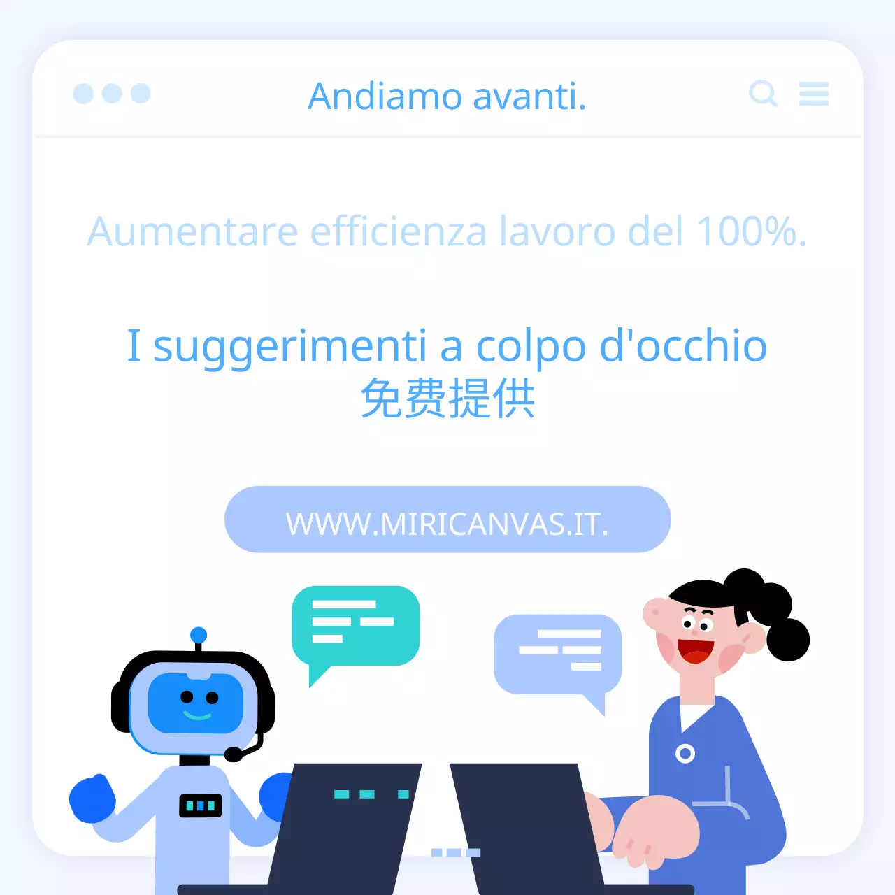 Guida alla scrittura di messaggi di intelligenza artificiale con un'interfaccia utente bianca e azzurra