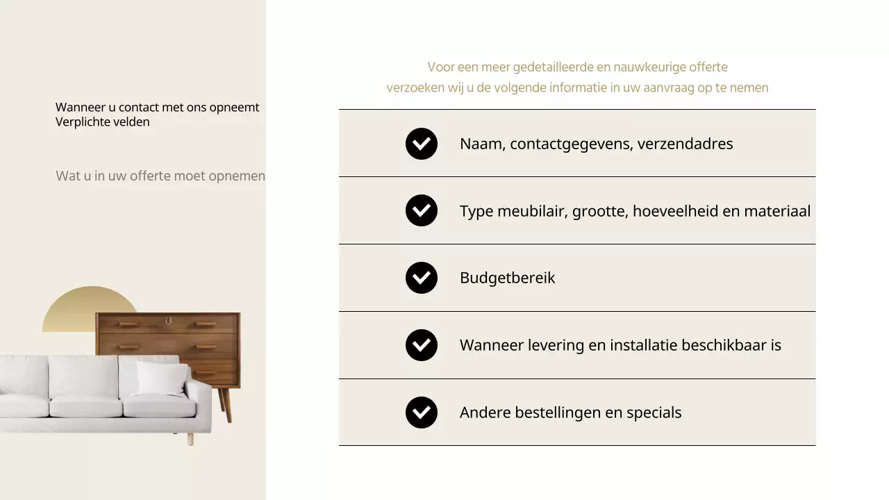 Zwart en beige modern meubilair aannemers offertegids