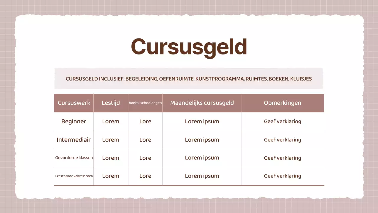 Een gezellig beige en bruin kunstschoolprospectus