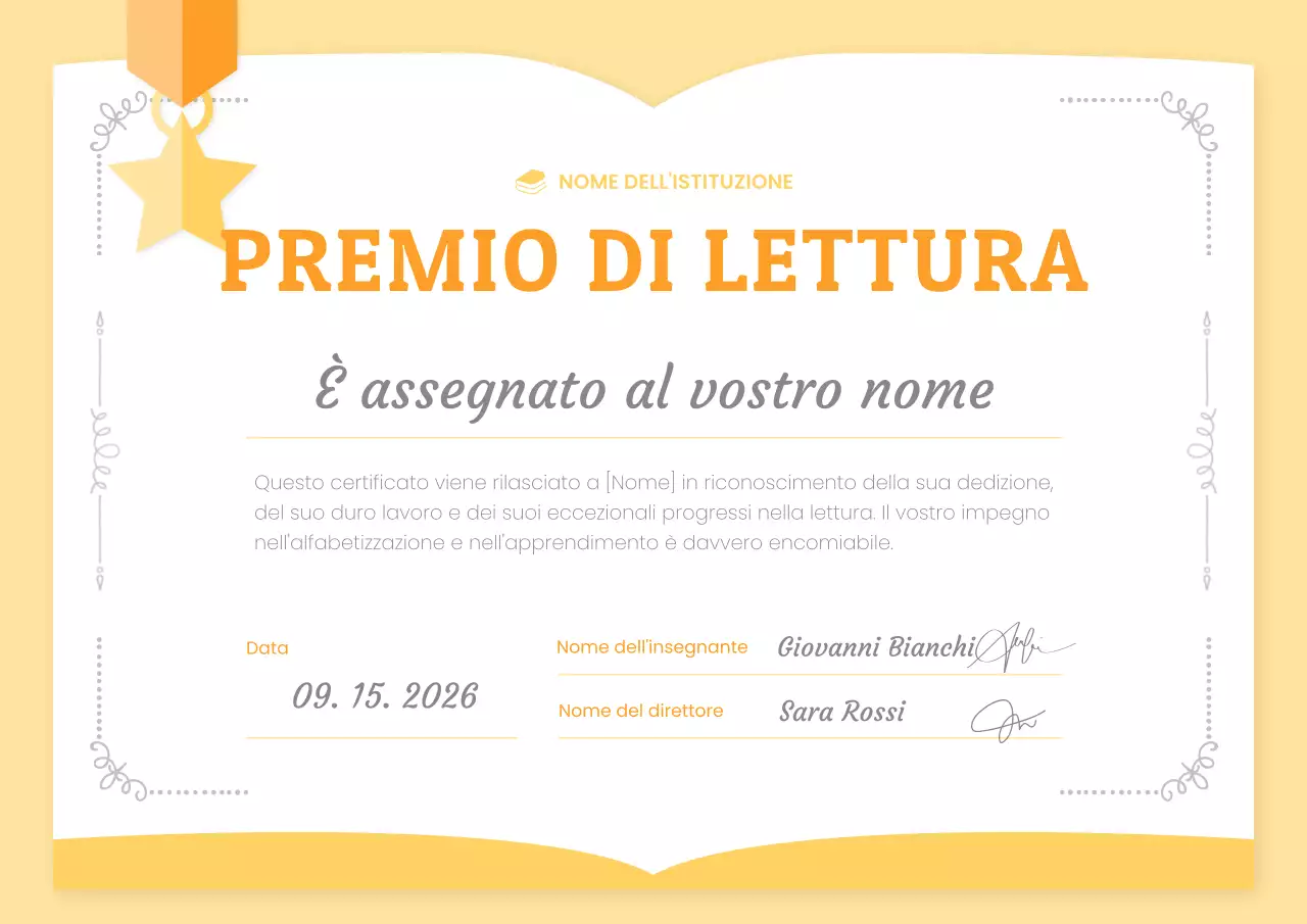 Un simpatico premio di lettura giallo e arancione