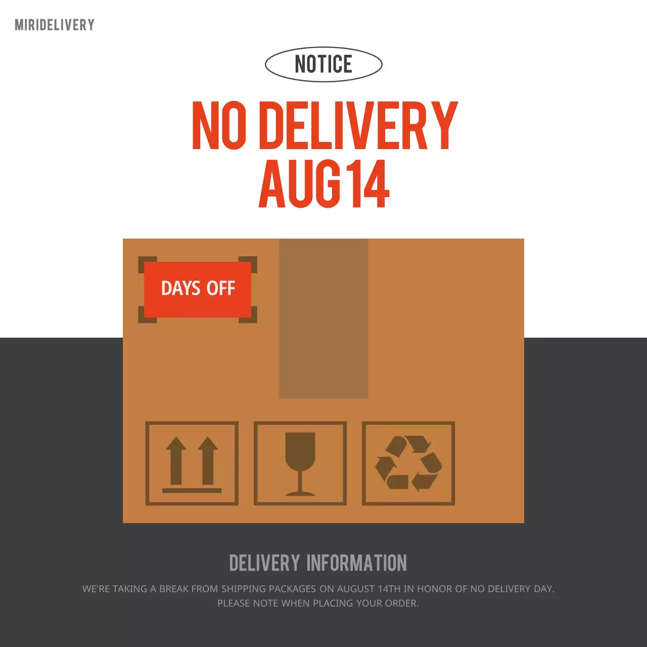 Orange Minimal Delivery Notice Social Media Post