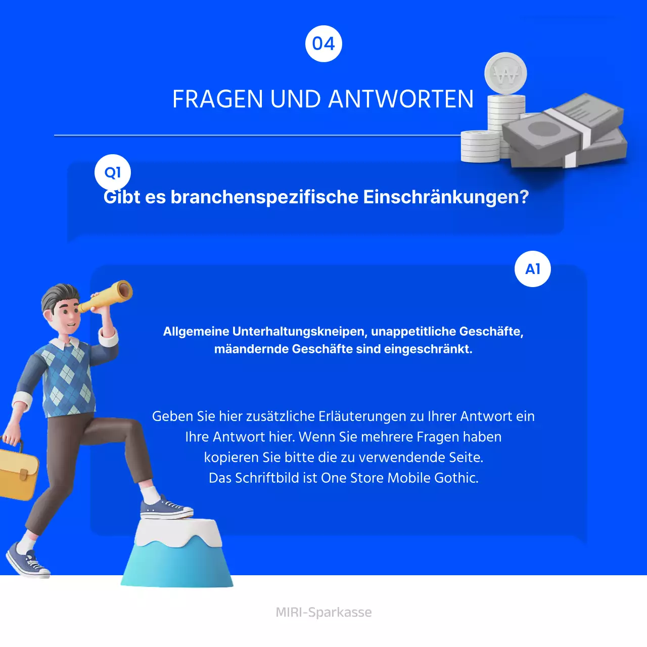 Über zinsgünstige Darlehen mit blauen und weißen Farbtupfern