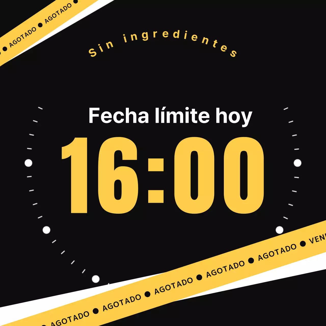 Información sencilla en negro y amarillo sobre la hora de cierre de la tienda