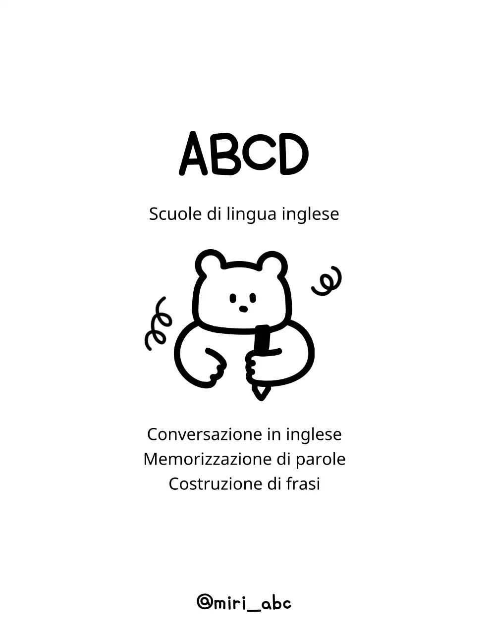 Scuola di lingua inglese con simpatiche illustrazioni di orsetti