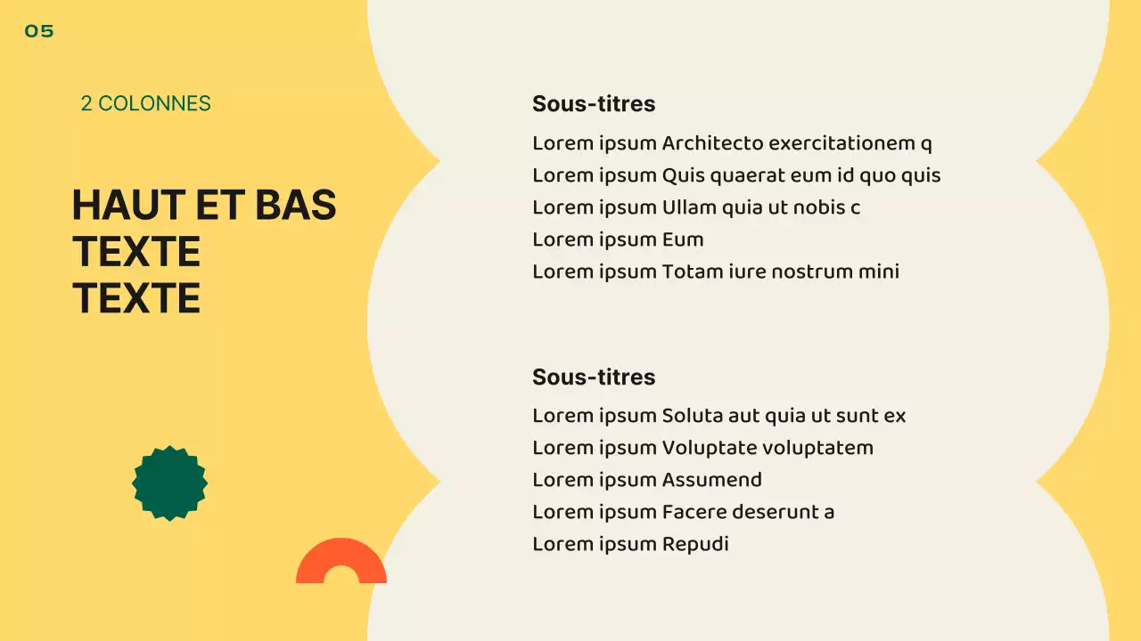 Présentation kitsch de la mise en page par défaut en orange et jaune