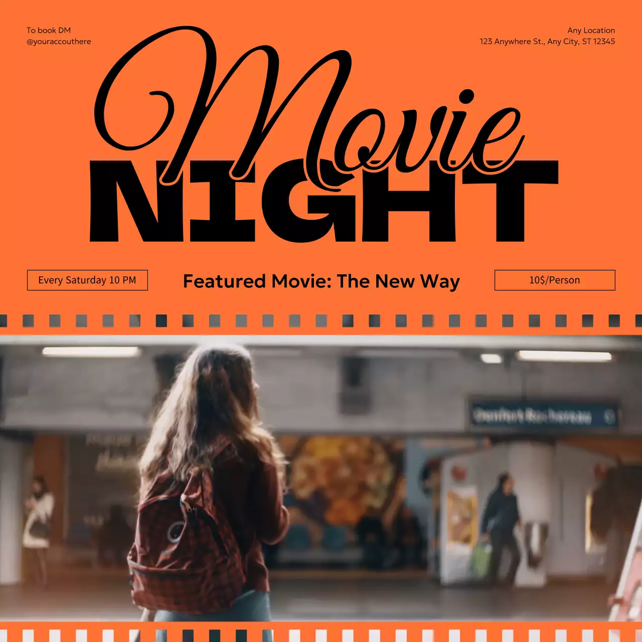 오렌지 레트로 무비 광고 소셜 미디어 게시물