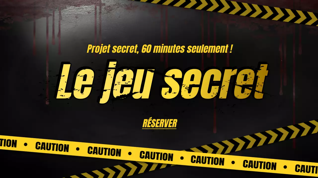 Publicité pour un jeu d'évasion avec des accents noirs et jaunes