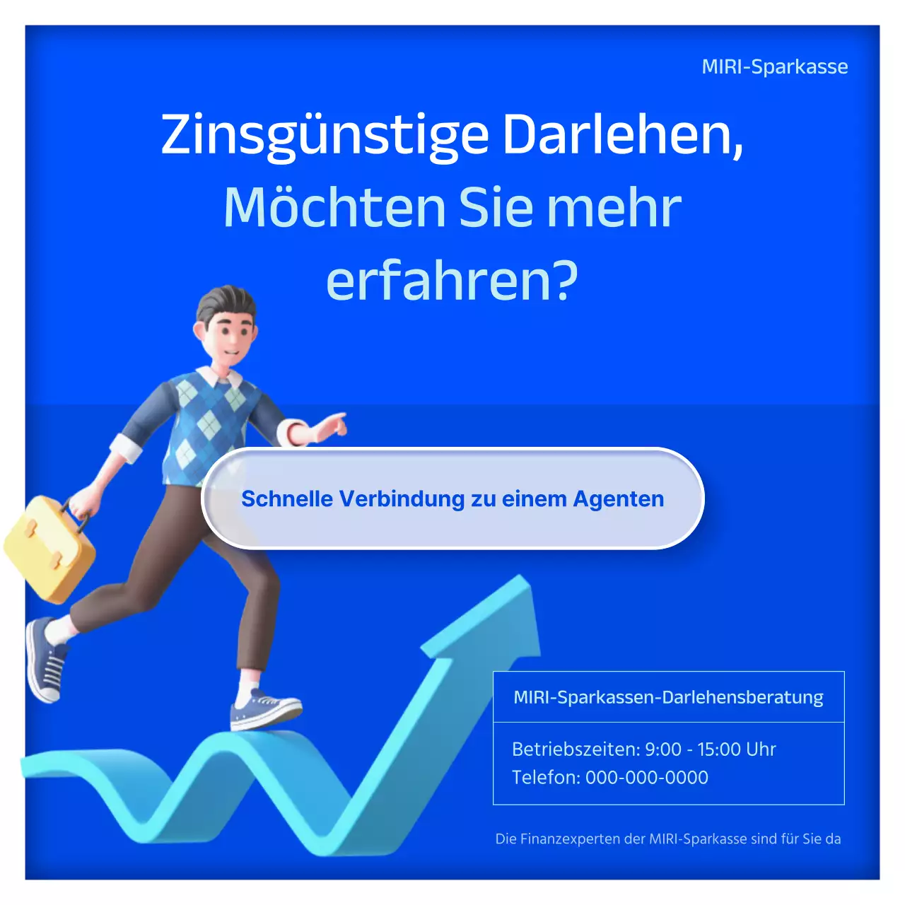 Über zinsgünstige Darlehen mit blauen und weißen Farbtupfern