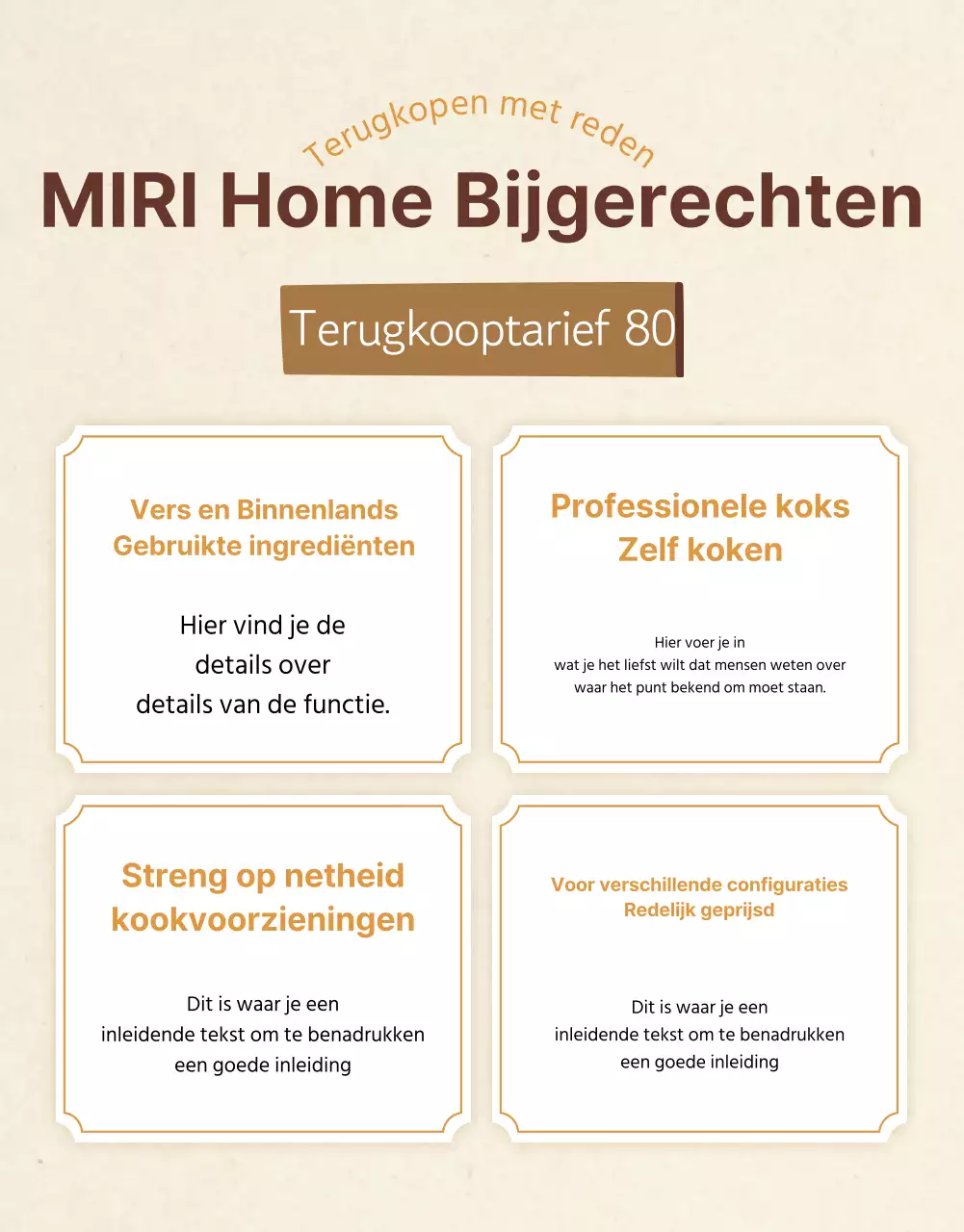 Een traditioneel uitziende bijgerechtenwinkel in beige en oranje promoten