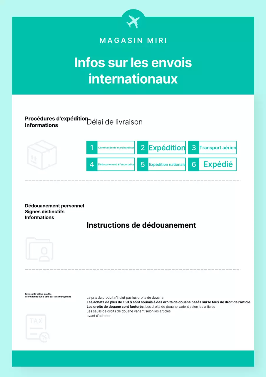 Un simple avis d'expédition international en blanc et menthe