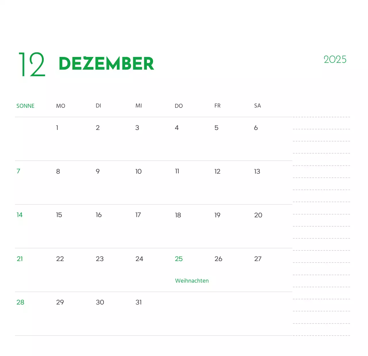 Ein Kalender mit einem Welpenfoto und einer süßen Botschaft in grüner Akzentfarbe