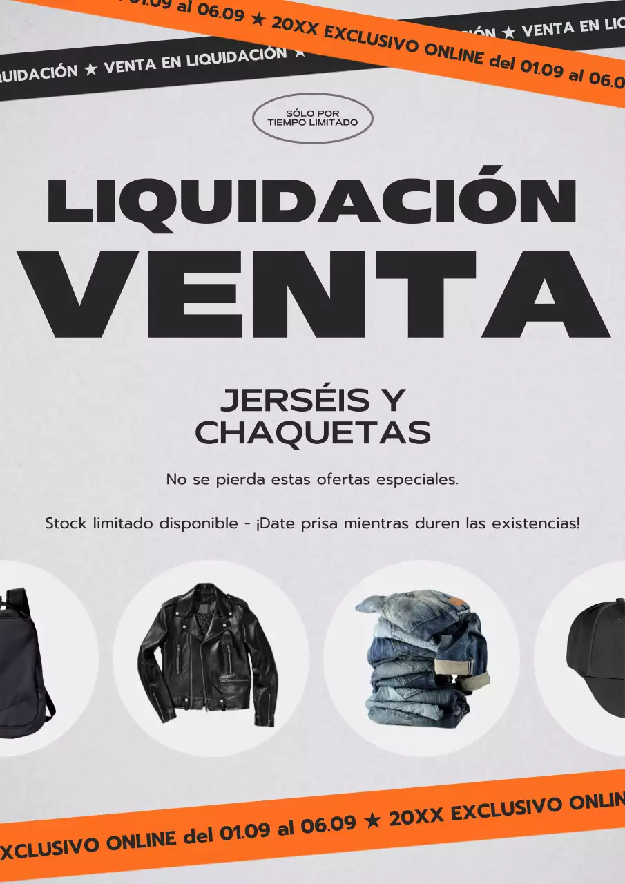 Promover la liquidación de existencias simple en negro y naranja