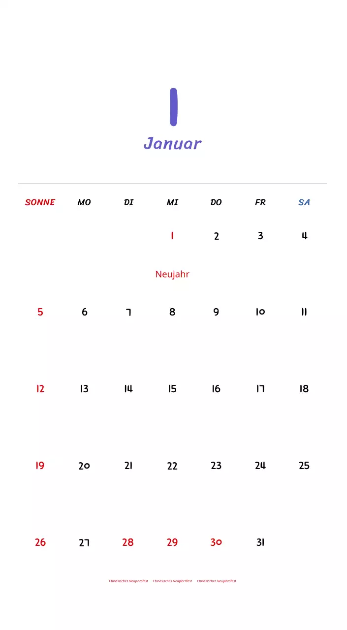 Neujahrskalender mit niedlichen Illustrationen