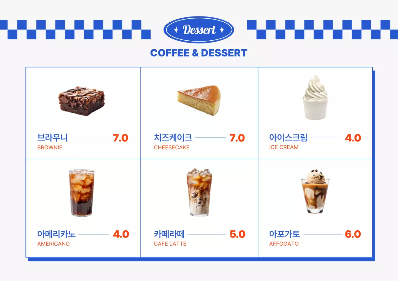 파랑과 흰색의 키치한 음식점 메뉴판 모음