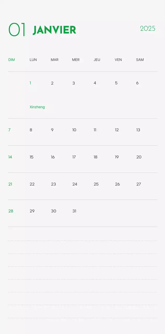 Un calendrier avec une photo de chiot et un message mignon dans une couleur verte.