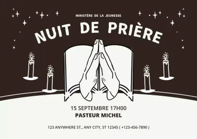 Une annonce de réunion de prière branchée en noir et gris