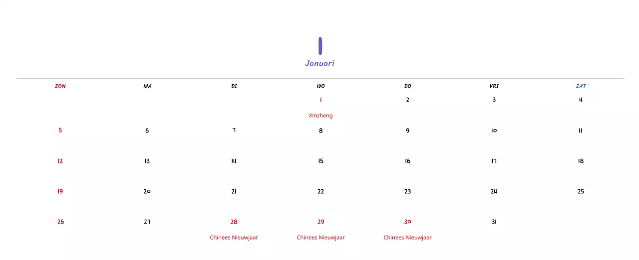 Nieuwjaarskalender met schattige illustraties