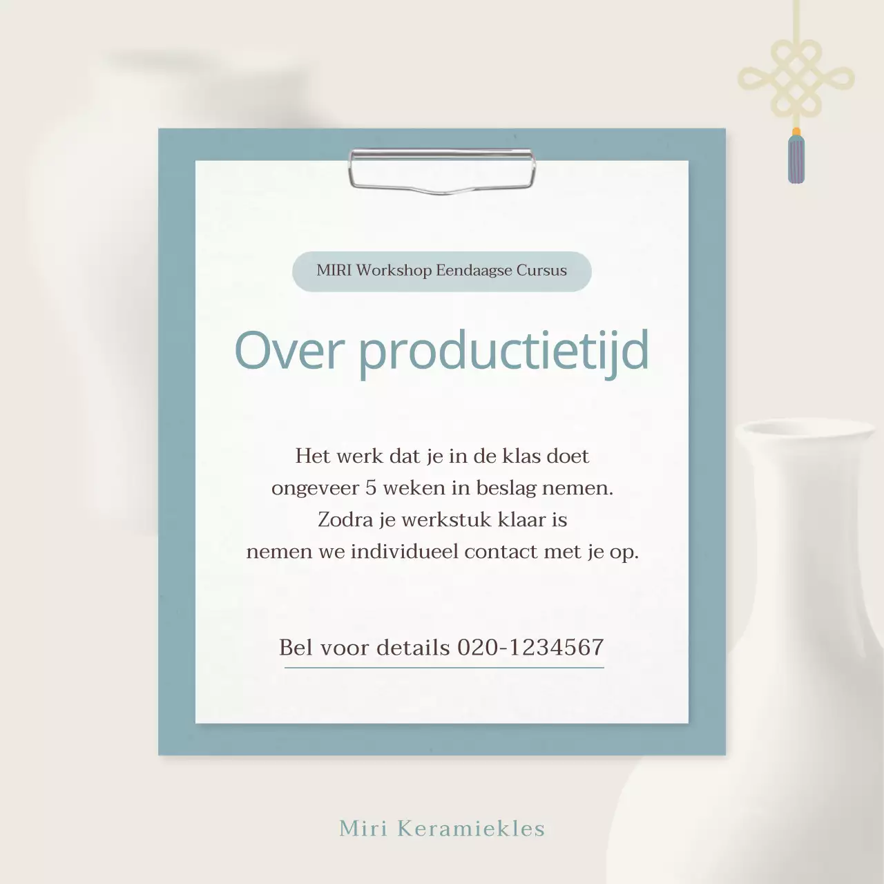 Aankondiging workshop oosters aardewerk in mint en beige