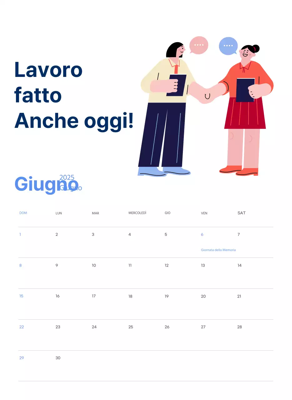 Calendario motivazionale con illustrazioni energetiche e citazioni positive su sfondo azzurro