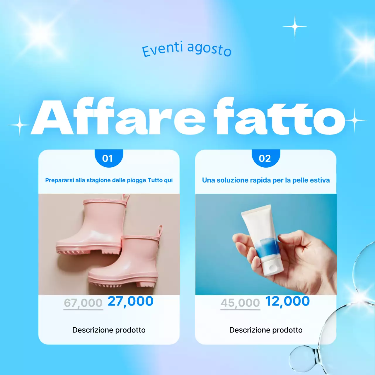 Promuovere un evento estivo in blu e bianco