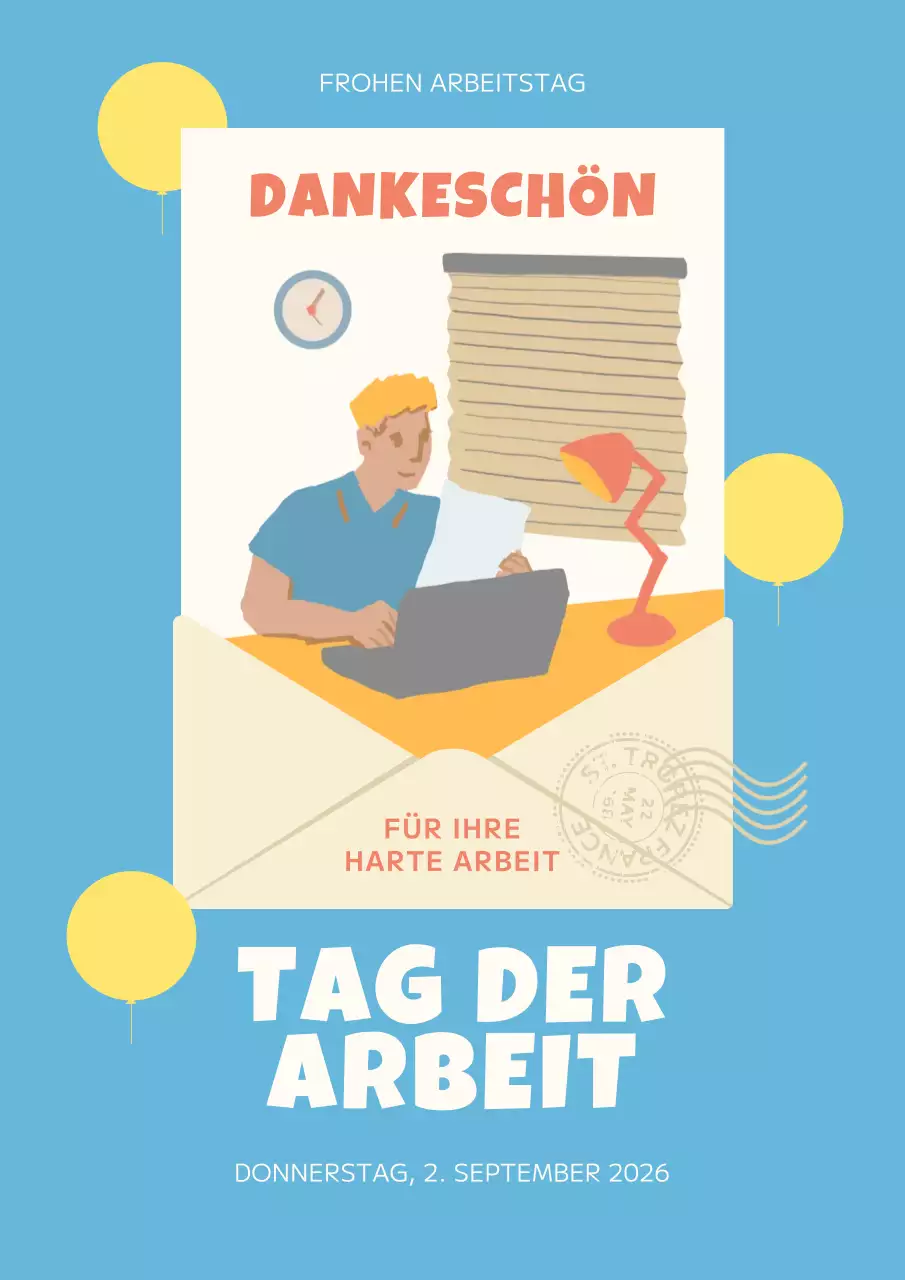 Eine einfache Ankündigung zum Tag der Arbeit in Blau und Gelb