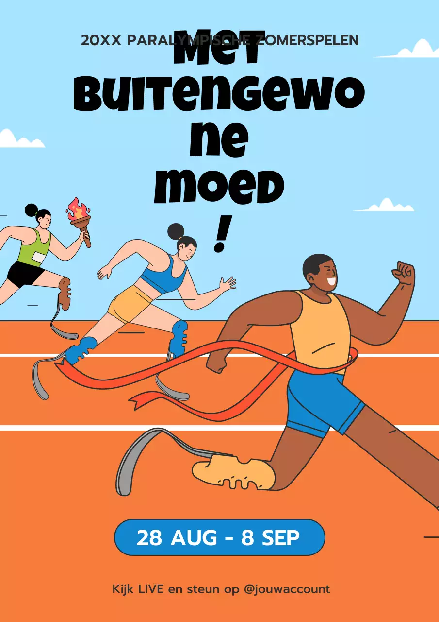 Promotie van de Paralympische Zomerspelen in blauw en oranje