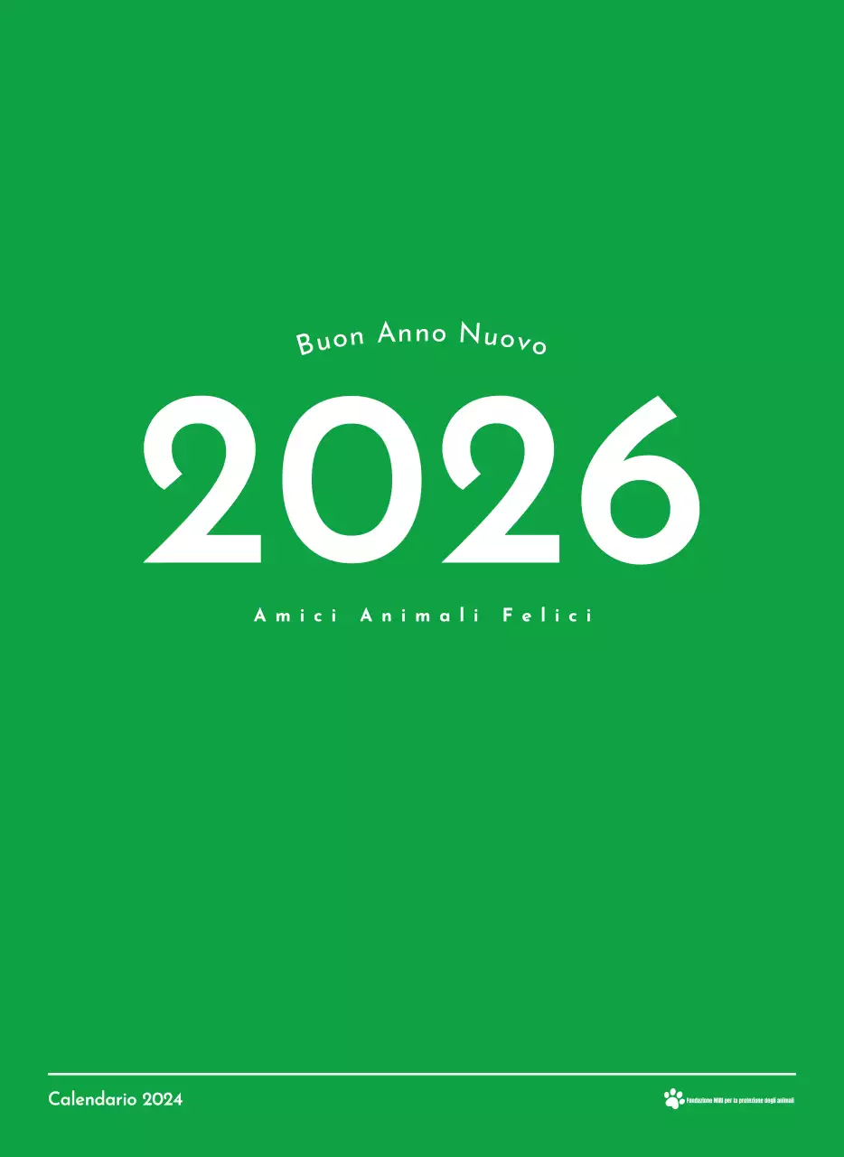 Un calendario con la foto di un cucciolo e un simpatico messaggio in colore verde.