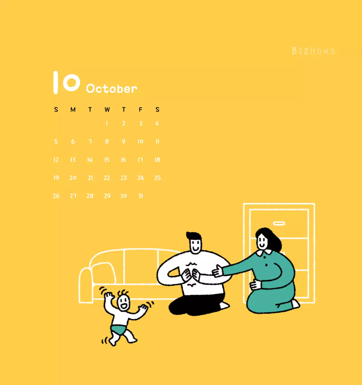 New Year's calendar with cute illustrations