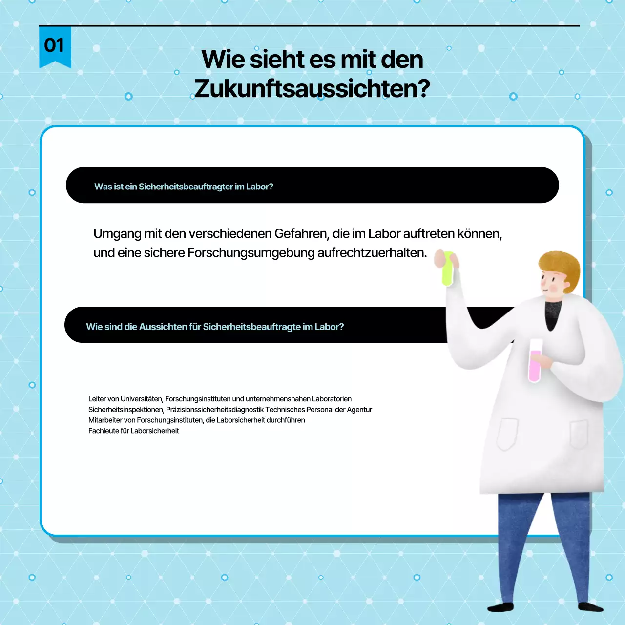 Einfacher schwarzer und hellblauer Leitfaden für die Zertifizierung von Sicherheitsbeauftragten im Labor
