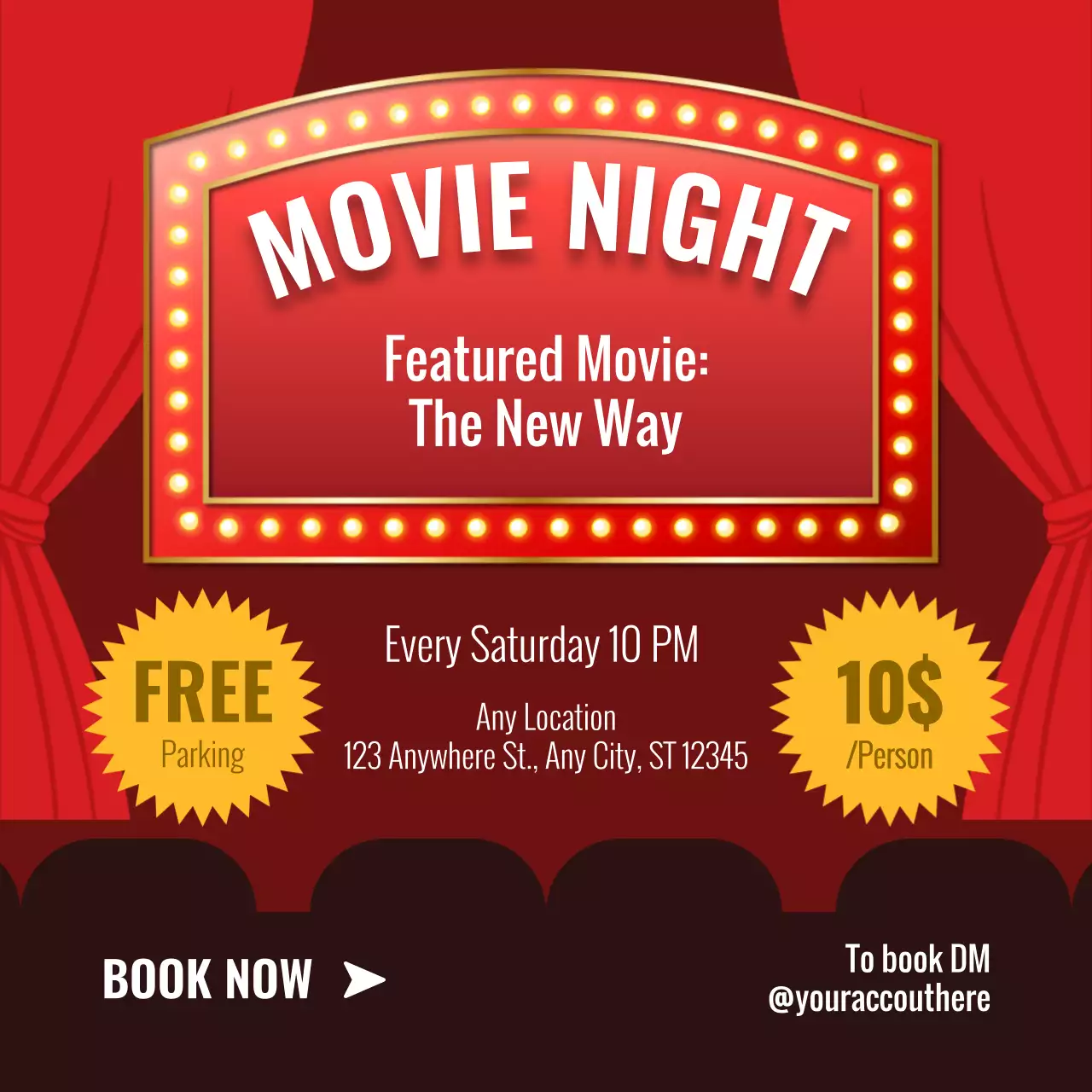 Red Retro Movie Advertisement Social Media Post