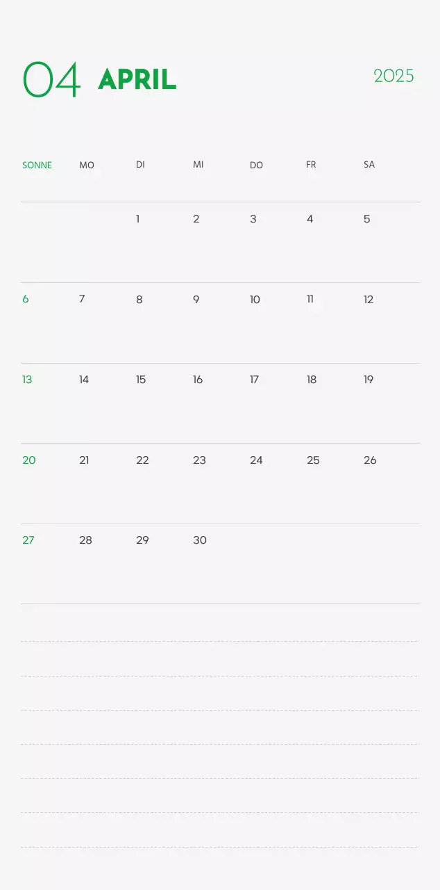 Ein Kalender mit einem Welpenfoto und einer süßen Botschaft in grüner Akzentfarbe