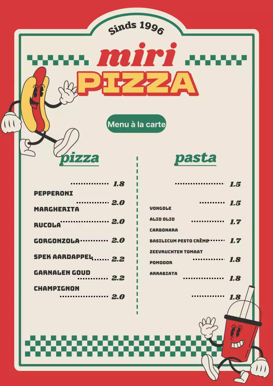 Een verzameling trendy restaurantmenuborden in groen en ivoor