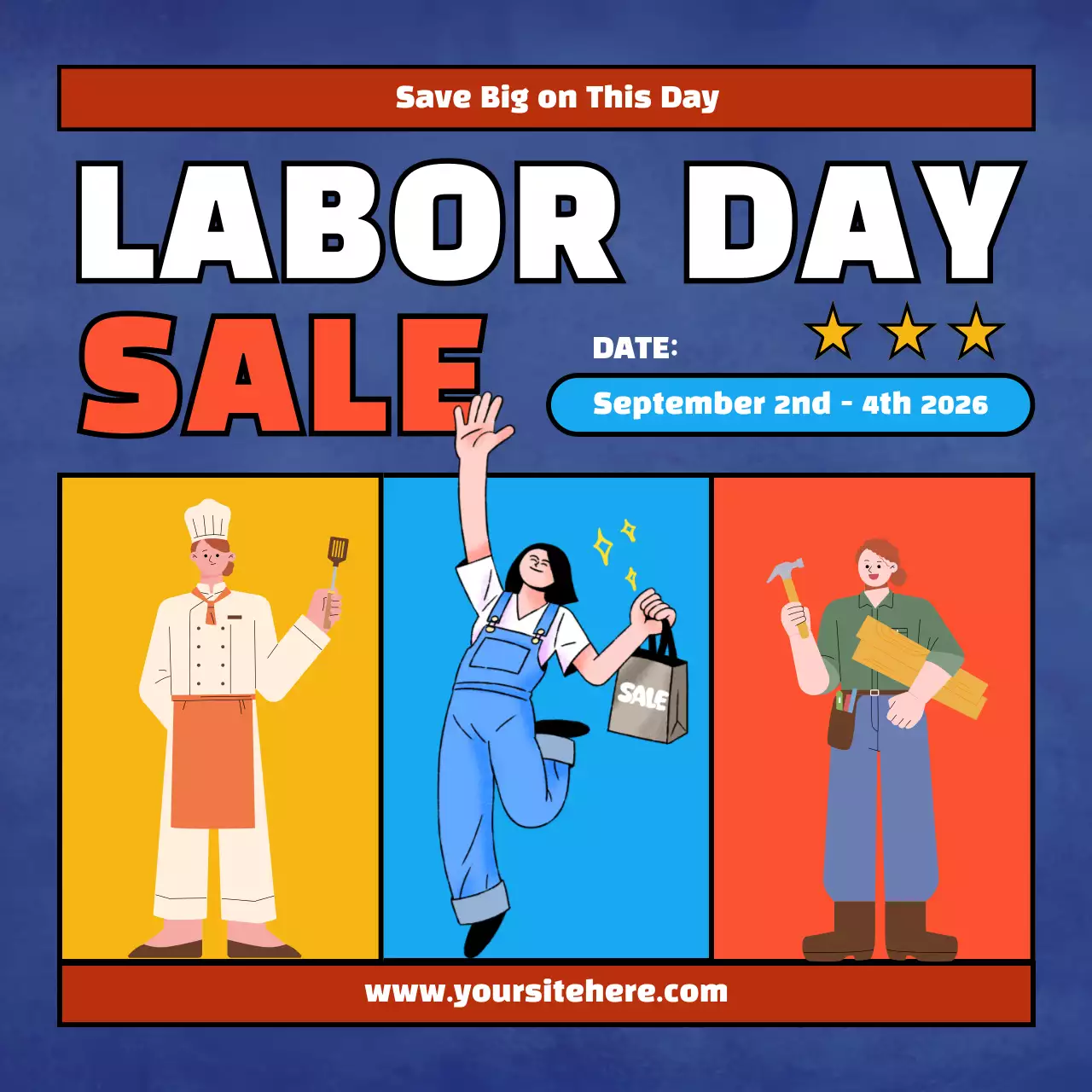 Blue Retro Labor Day Promotion Social Media Post