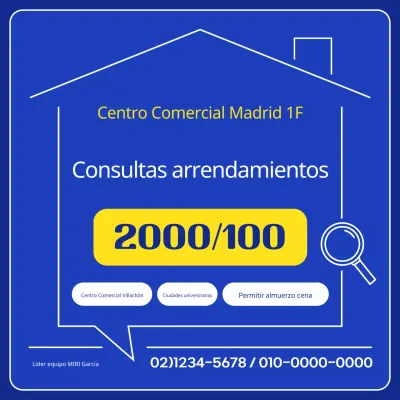 Anuncio sencillo de alquiler de vivienda en azul y amarillo