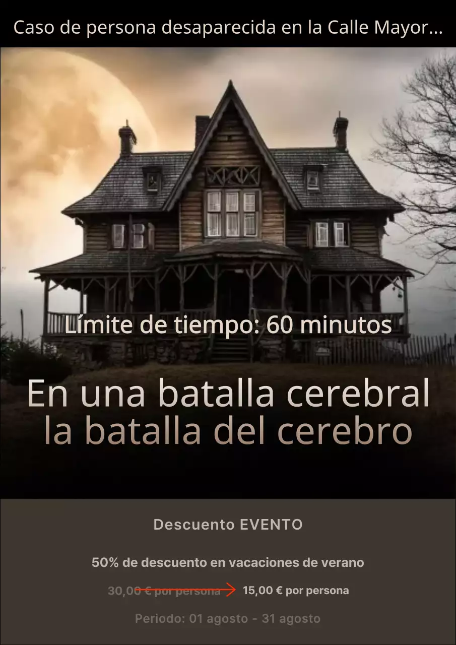 Un sencillo anuncio de escape room en negro y marrón