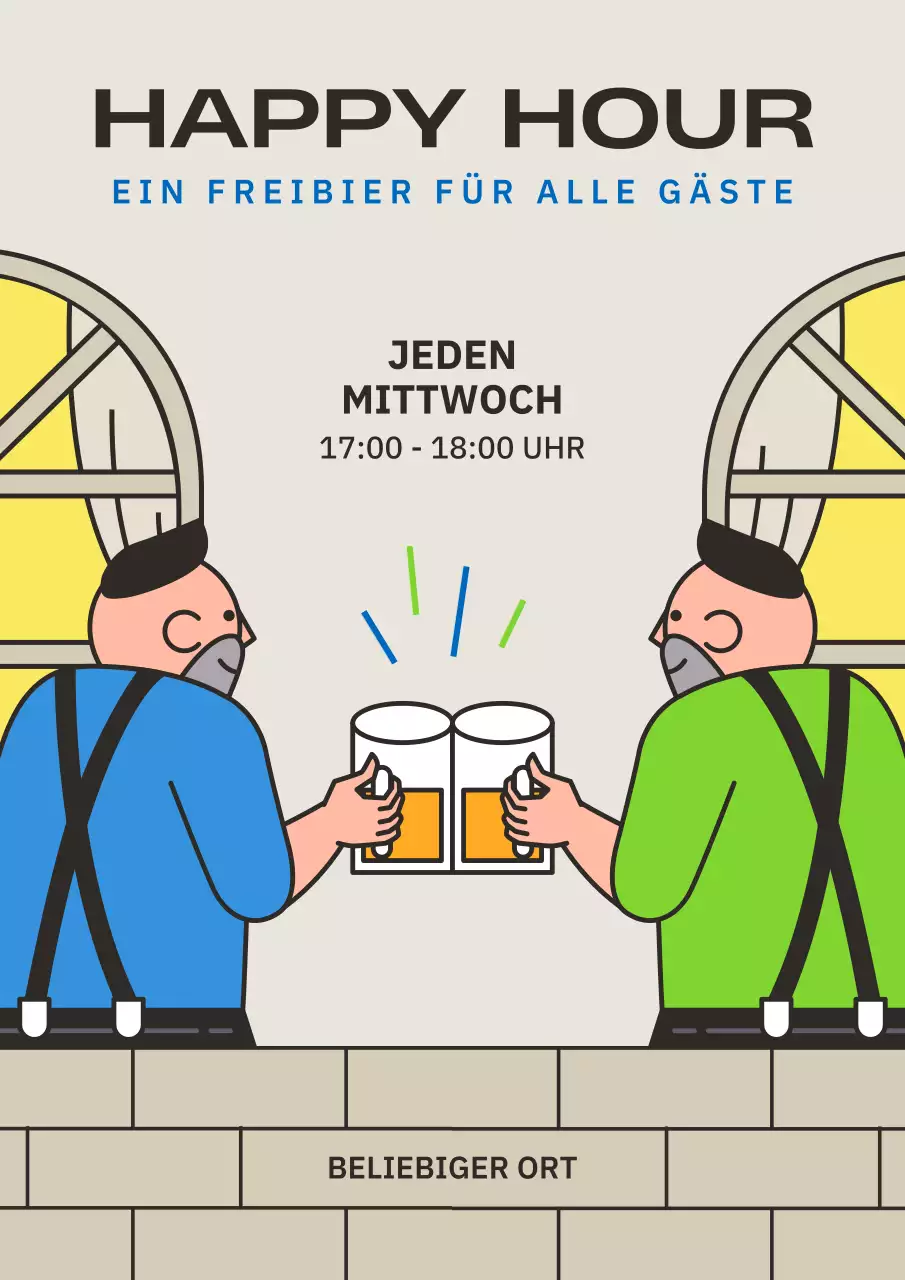 Werben Sie für eine moderne Happy Hour in Blau und Lindgrün