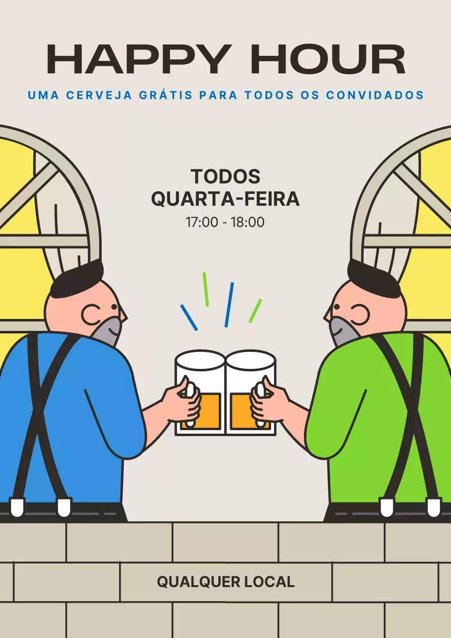 Promover uma happy hour moderna em azul e verde lima