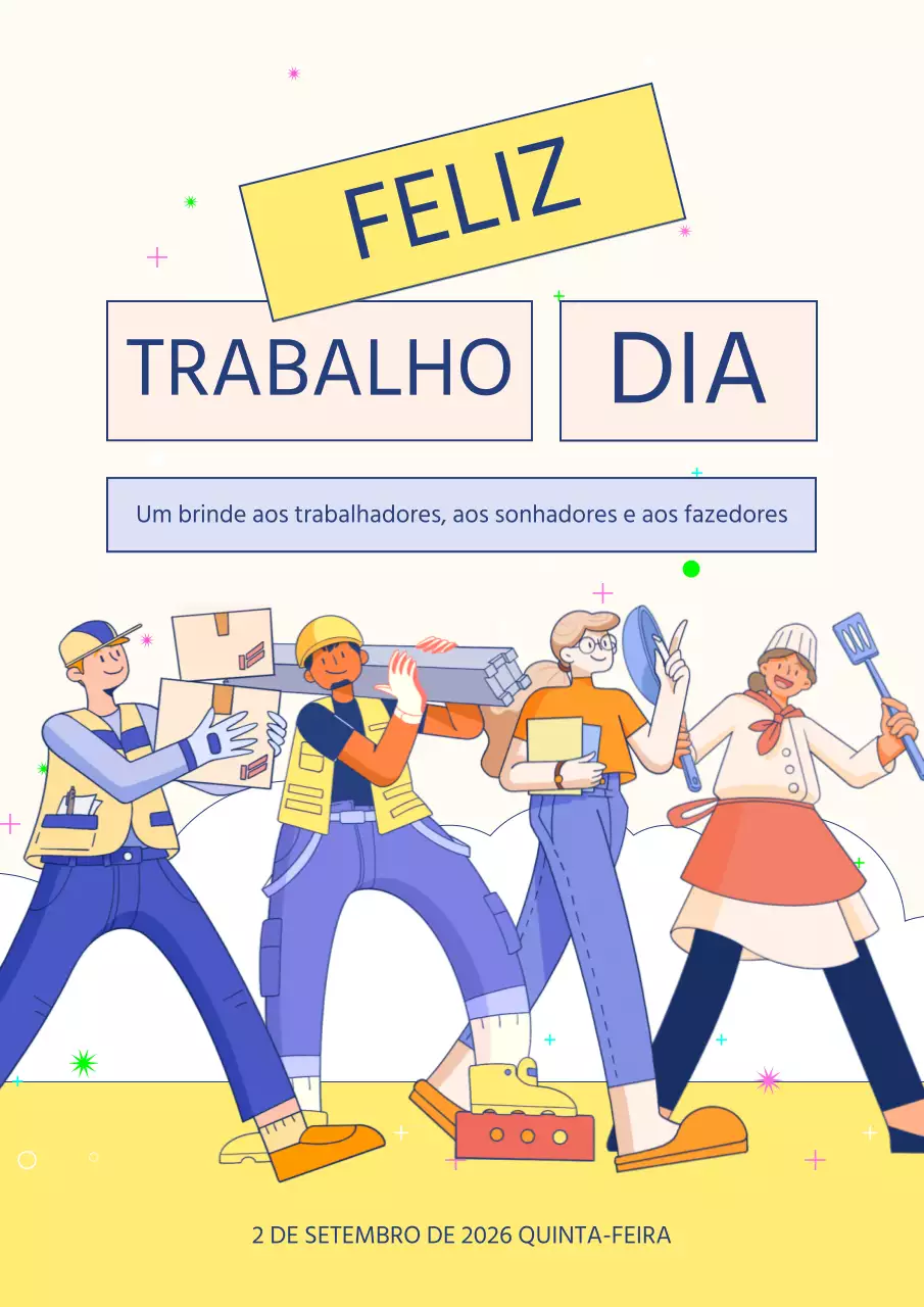 Promover um moderno Dia do Trabalhador dos EUA em amarelo e lilás